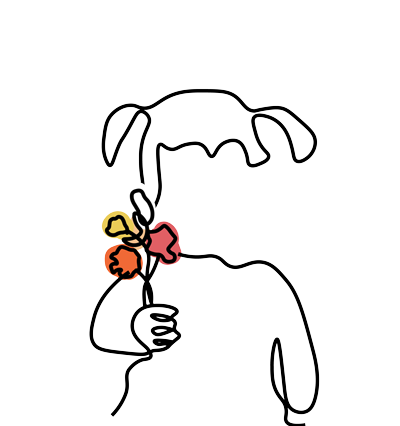 Line art of a baby holing
        flowers